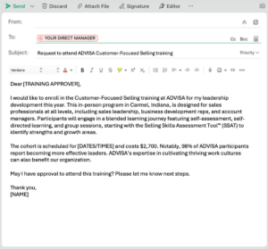 Customer-Focused Selling training from ADVISA sample email