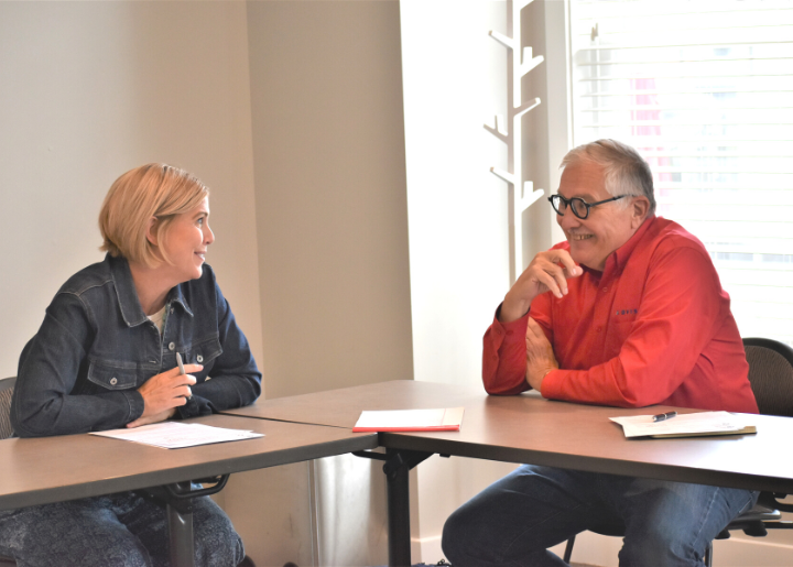 business leaders talking